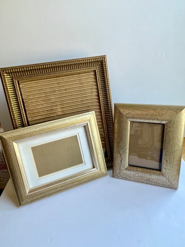 3 gold tone frames 8”x10”, 5”x7”, 4”x6” ready for photos
