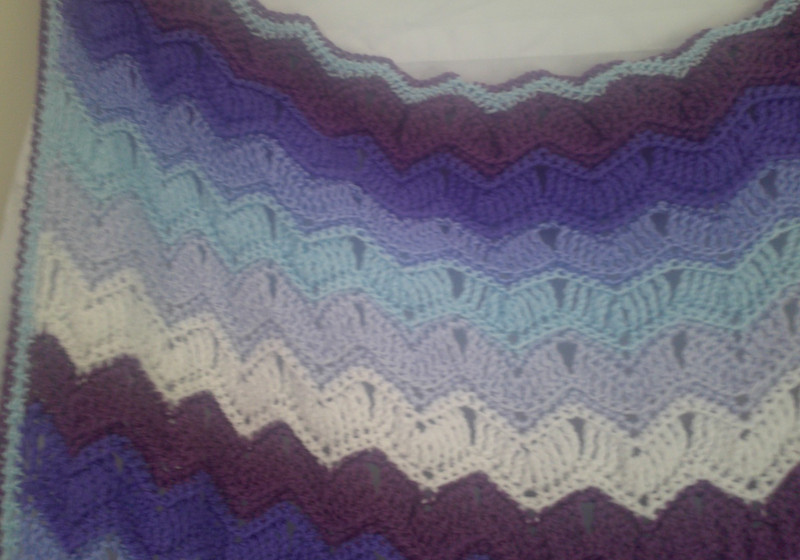 Handmade Crochet Afghan Mid-Weight Throw/Blanket Purple Blue and White 42” x 72” gallery