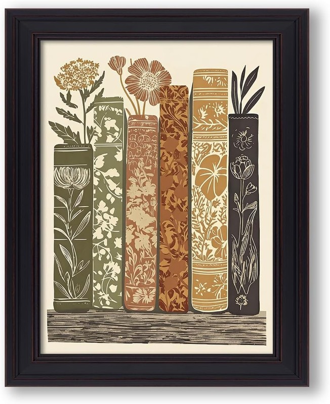 Framed Vintage 8×10 Wall Decor Books Botanical Print Earth Tone Nook Office