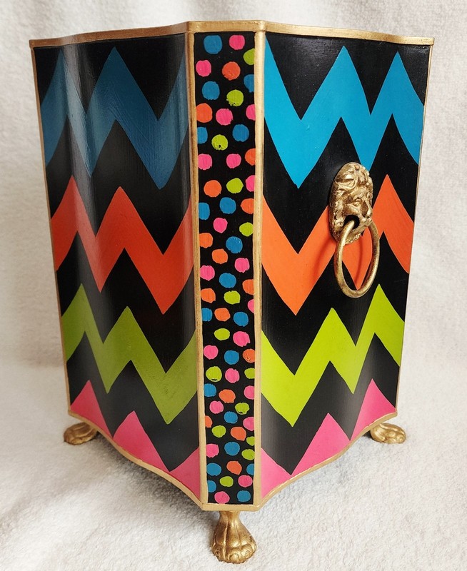 Mackenzie Childs Trampoline Waste Bin & Cache Pot *Hand-painted Iron* NWT gallery
