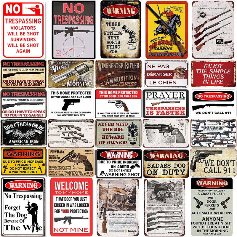 Retro Gun Metal Tin Signs Vintage Poster Man Cave Plates Bar Pub Club Wall Decor