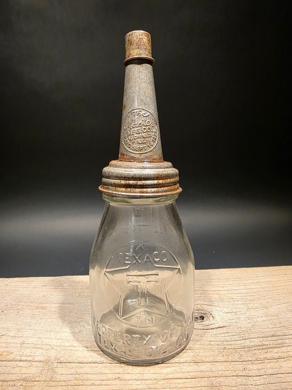 11″ Vintage Style Glass Texaco Oil Bottle w Spout