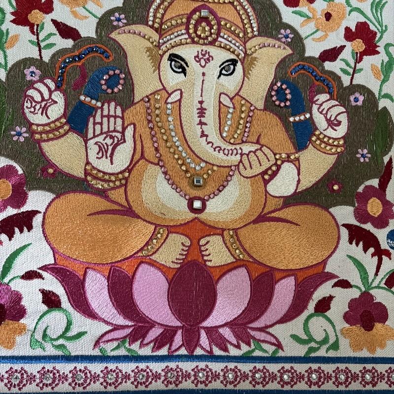 Ganesha Canvas Silk Thread Wall Hanging With Rhinestones gallery