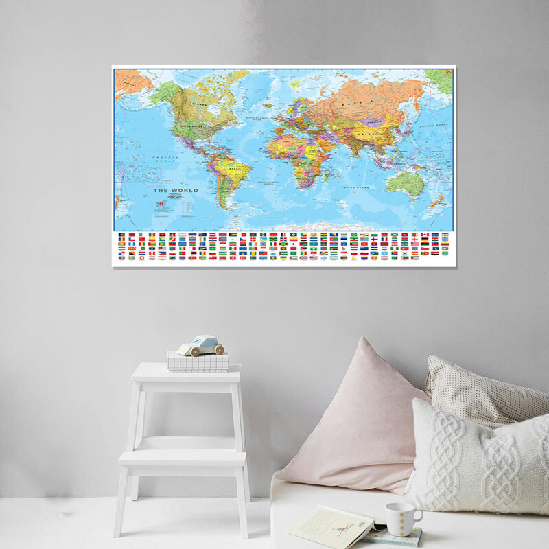 91X61cm/73X45cm Map Of The World Poster Print Giant Size With Flags Wall Decor gallery