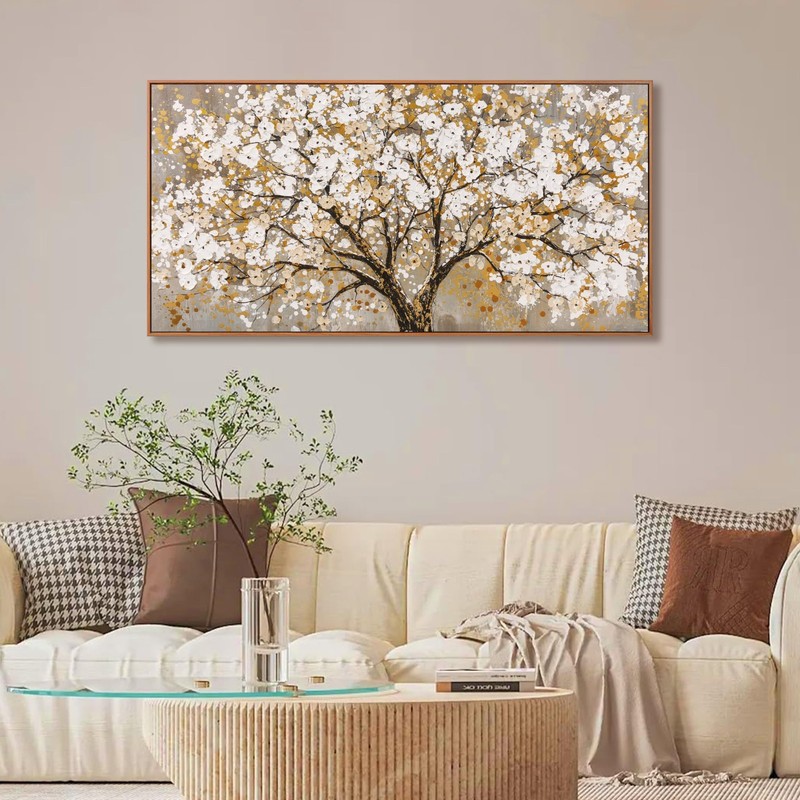 Framed Wall Art Print Gold Tree Of Life Modern Artwork Canvas Painting Gold T... gallery
