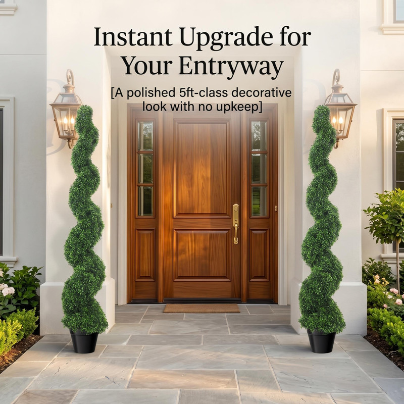 2 Pack 5ft Artificial Boxwood Spiral Topiary Tree Plant UV Decor In/Outdoor gallery