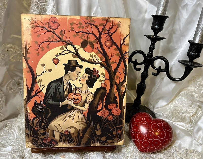 Spooky Sweethearts, Retro Halloween Handcrafted Plaque Sign #3