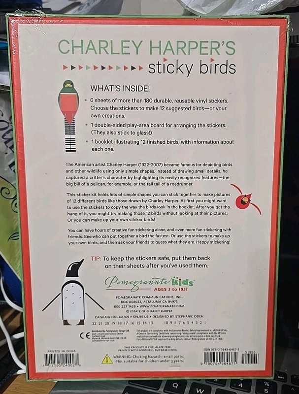 Charley Harper's Sticky Birds, Animal Sticker Book, Reusable Vinyl Stickers, New gallery