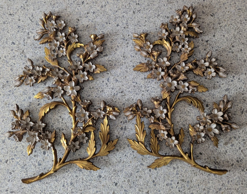 2 Vintage DOGWOOD Gold & White Flowers Hanging Wall Art 1967 Dart Ind. 20″x13″ea