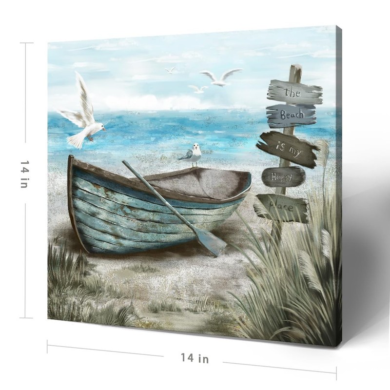 Bathroom Wall Art Coastal Décor Nautical 14"L x 14"W, Beach Boat gallery