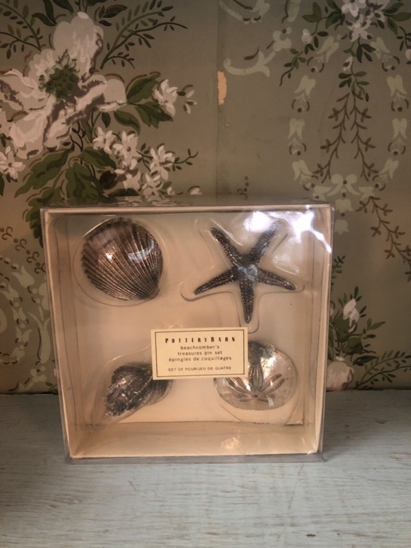 Pottery Barn Vintage Silver Beach Comer's Pin Set Decor Sea Life Vase Filler