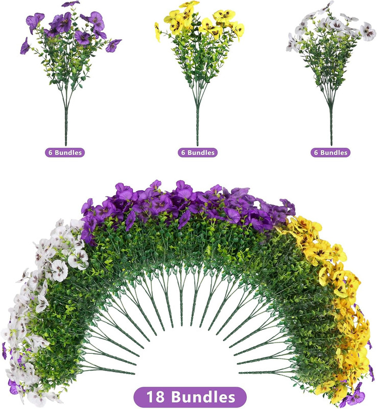 18 Pcs Artificial Flowers for Outdoors, UV Resistant Faux Silk Pansy Flowers, Sp gallery