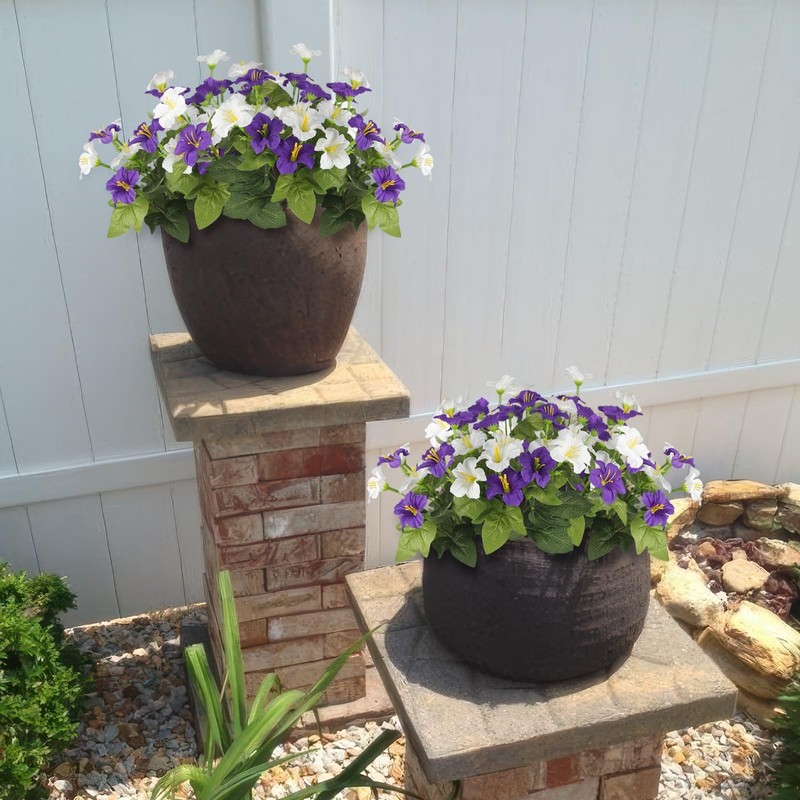 2 Pcs Artificial Flowers for Outdoors Fake Petunias Plants Outside Purple and... gallery