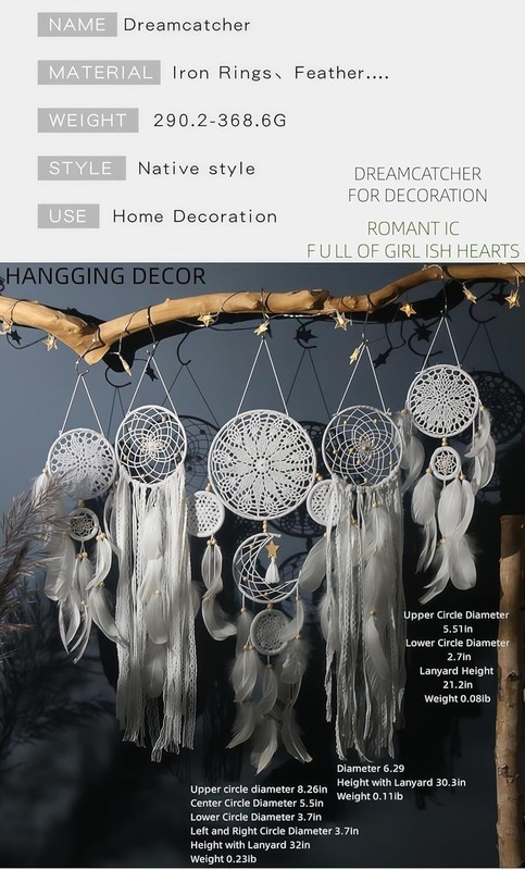 Set of 5 Boho, Hanging Large Boho Dream Catcher Macrame Wall Hanging Moon Dre... gallery