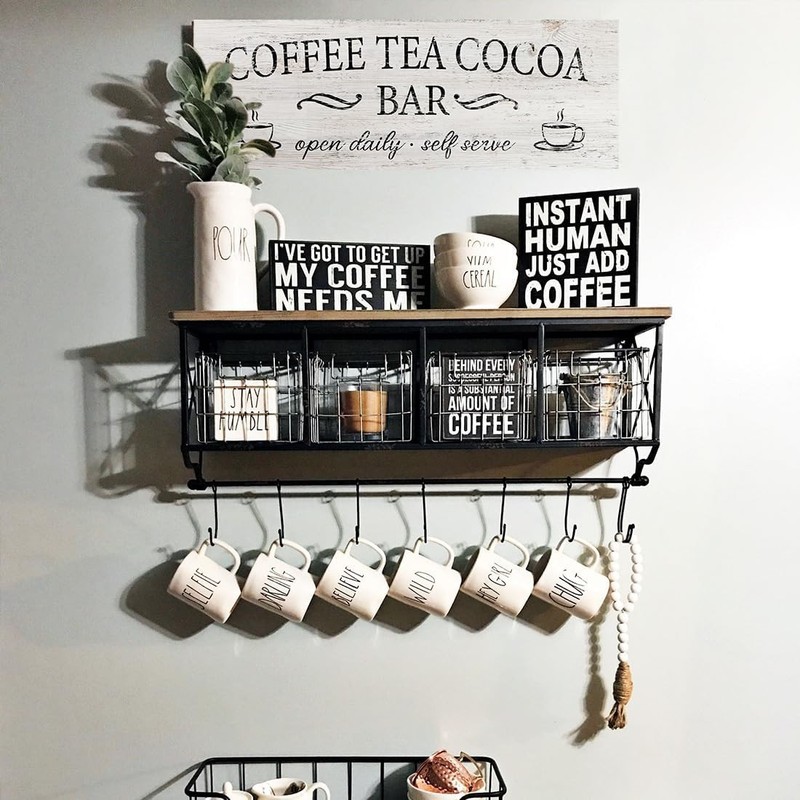 Coffee Tea Cocoa Bar Sign Decor Farmhouse Wall Plaque with Wood Grain Retro Cafe gallery