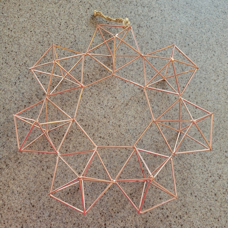 Geometric Himmeli wall hanging wreath copper finished metal 12″ rustic abstract