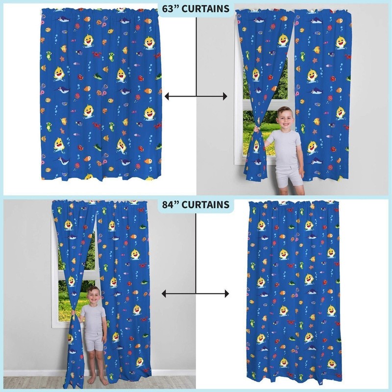 Franco Kids Baby Shark Room Window Curtains Drapes Set, 82 in x 63 in gallery