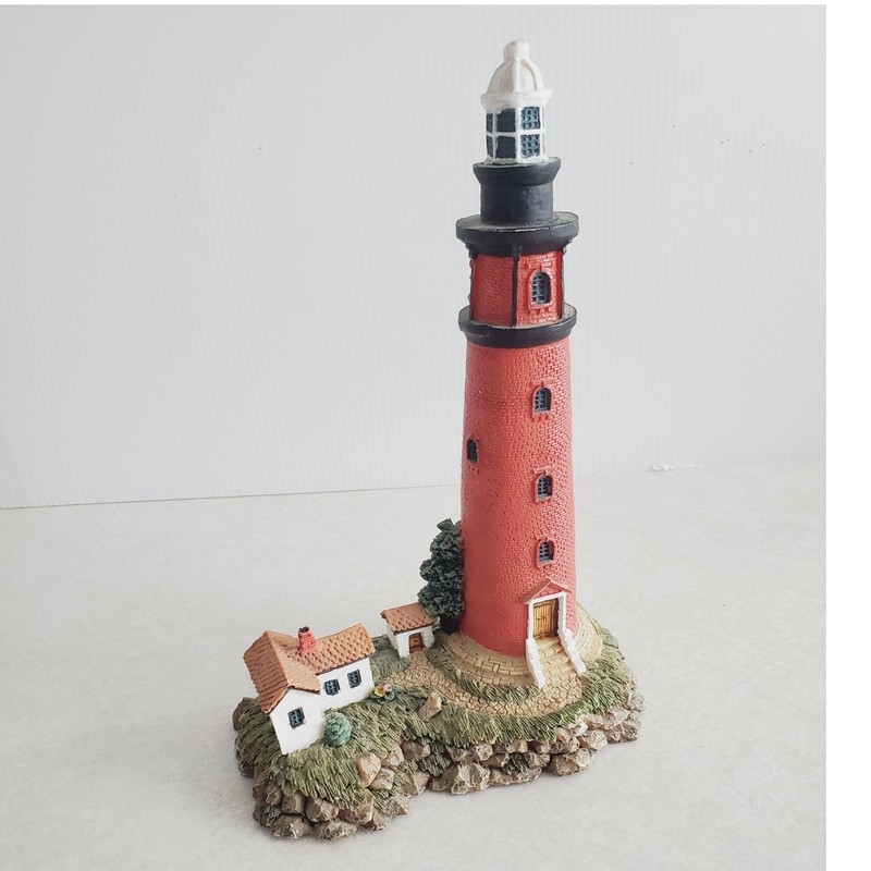 Vtg Ponce Inlet FL Lighthouse Figurine Red Nautical Coastal Beach House Decor