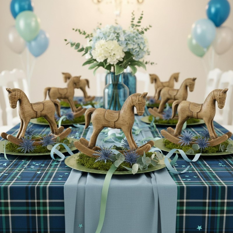 6 Pack Baby Shower Wooden Vintage Rocking Horse Table Decoration for Blue Gre... gallery