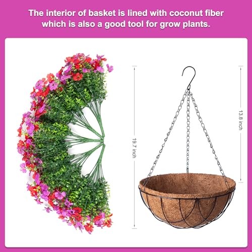 Artificial Silk Flowers Hanging Basket for Outdoor Indoor, Daisy Reddish Purple gallery