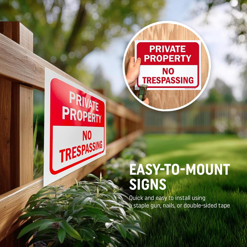 Private Property No Trespassing Sign, 9" X 12" Polystyrene Plastic (Pack of 5) S gallery