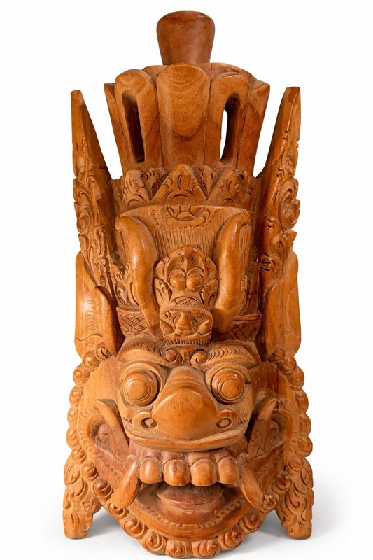 Vintage Hand-Carved Balinese Wood Mask Wall Art – Barong Guardian Tribal Decor
