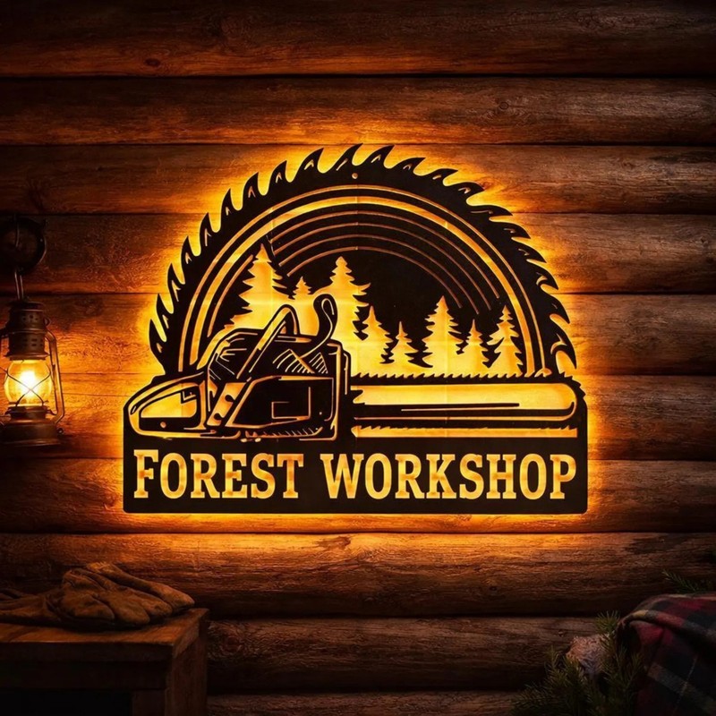 Personalized Chainsaw Woodworker LED Metal Sign, Custom Woodworker Name Decor