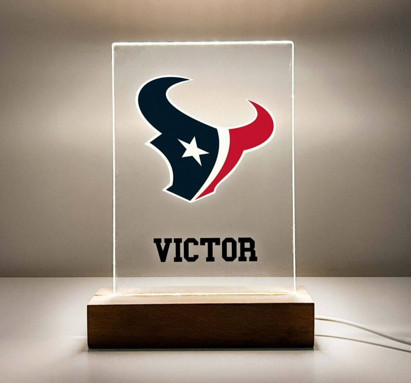 Houston Texans Football Fan Player Wood Base Sports Night Light Up Lamp LED Gift