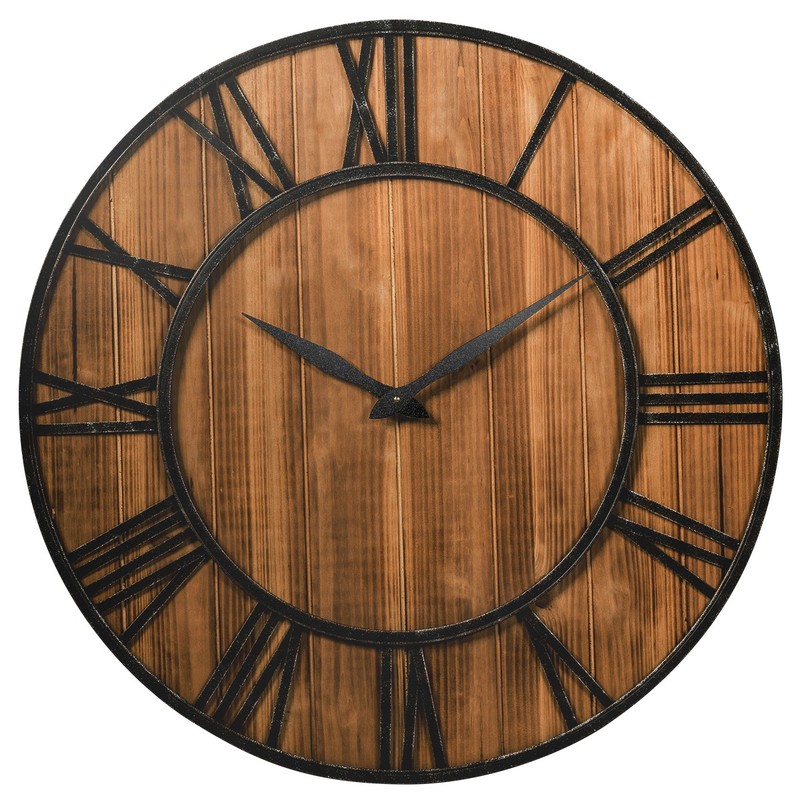 30″ Round Wall Clock Decorative Wooden Clock Come With Battery