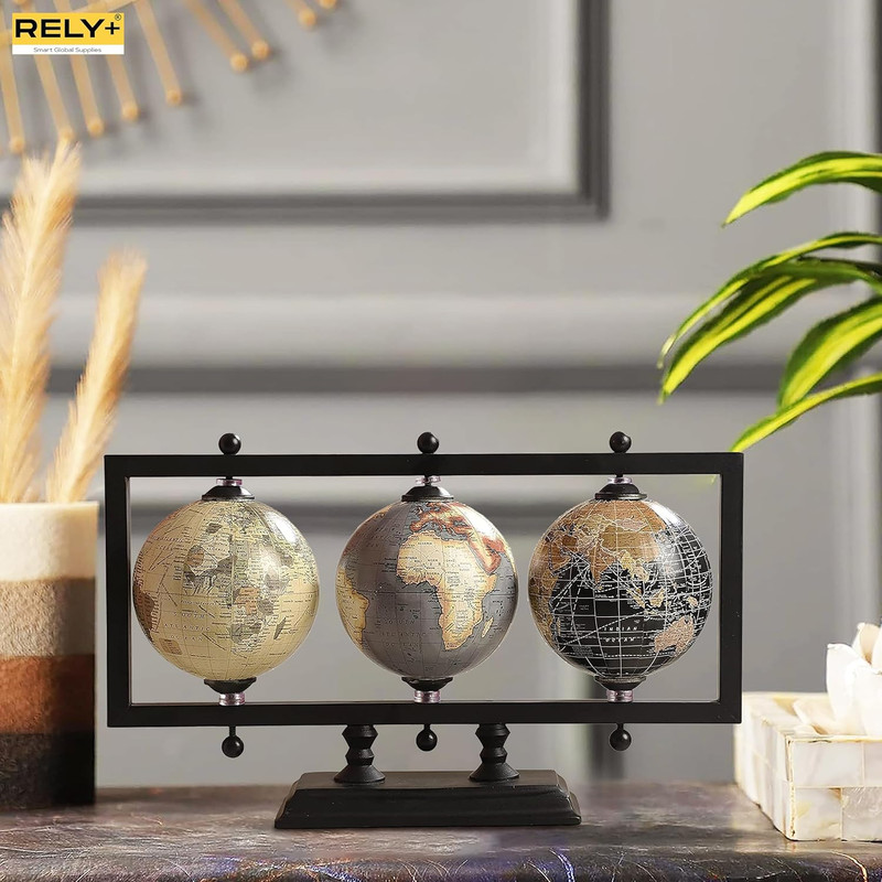Set of 3 4'' Earth Globe for Desk Elegant Office Decor World Globe Sturdy Metal gallery