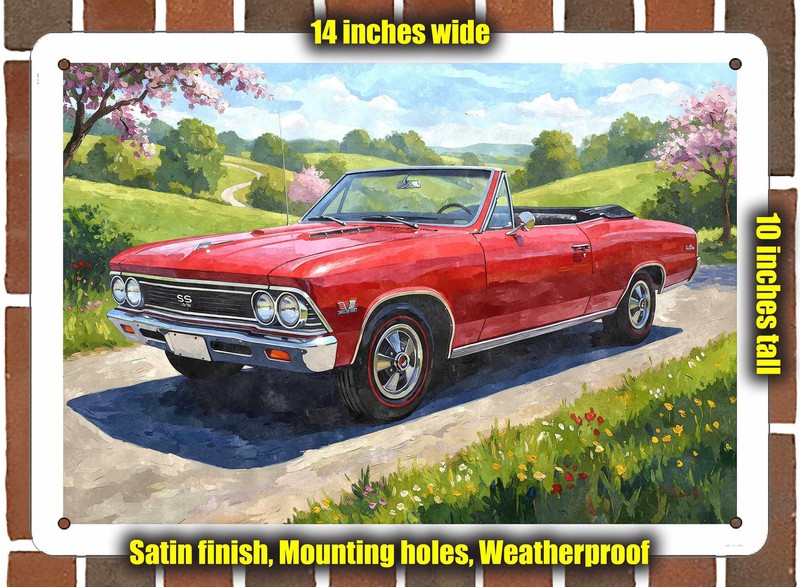 Metal Sign - 1966 Chevrolet Chevelle SS 14 Watercolor - 14x10