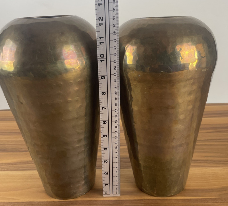 VTG Lot of 2 Hosley Solid Brass Dimpled Hand-Hammered/Dim Vase 12" Made in India gallery