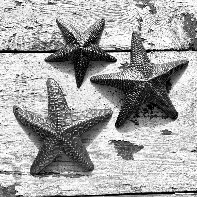Starfish, Set of 3, Sea Life Nautical Home Decor, Recycled Wall Art 8x8 and 5x5 gallery