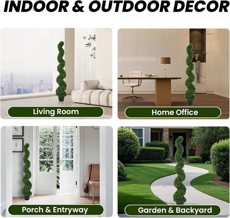 3'/3.5'/5' Topiary Boxwood Triple Spiral Artificial Tree UV Home Decor Set of 2 gallery