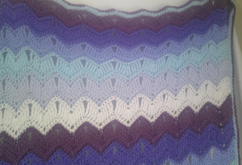 Handmade Crochet Afghan Mid-Weight Throw/Blanket Purple Blue and White 42” x 72” gallery