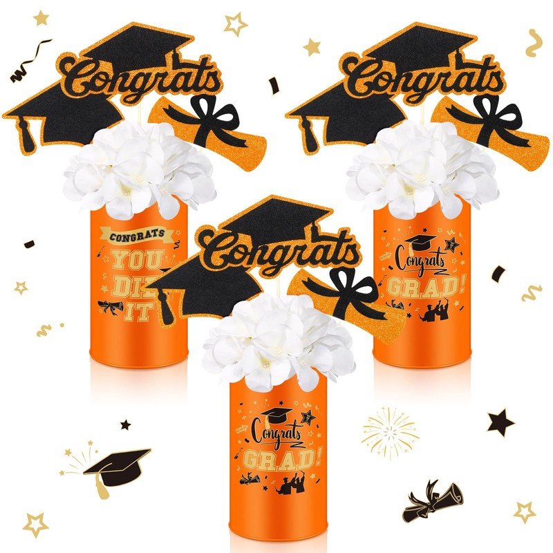 3 Sets Graduation Table Centerpiece Decorations Orange Gold Class of 2026