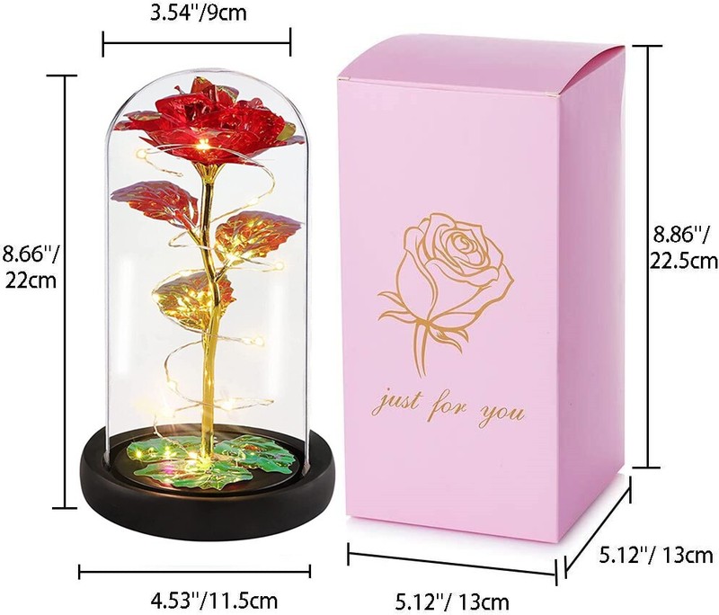 2 Pack LED Rose Flower Light Glass Dome Artificial Rose Night Lamp Gift gallery