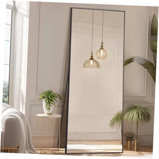 64″x21″ Full Length Mirror, Floor Mirror with Stand 64″L x 21″W Black-rect