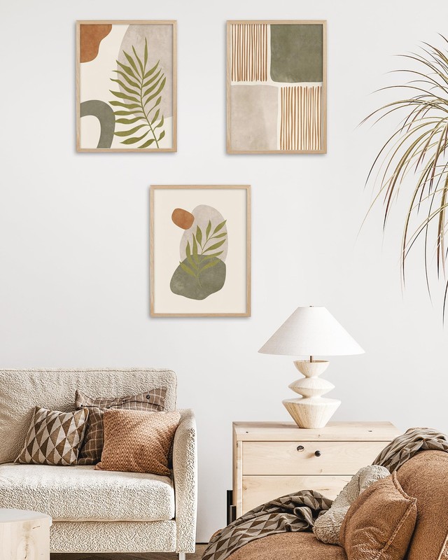 Natural OAK Wood Abstract Geometric Framed Wall Art,12x16in Neutral Green Bei... gallery