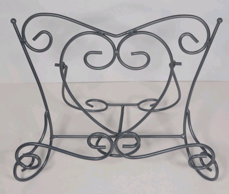Decorative Wrought Iron Metal Scroll Plate Stand Book Holder Display Easel Gray
