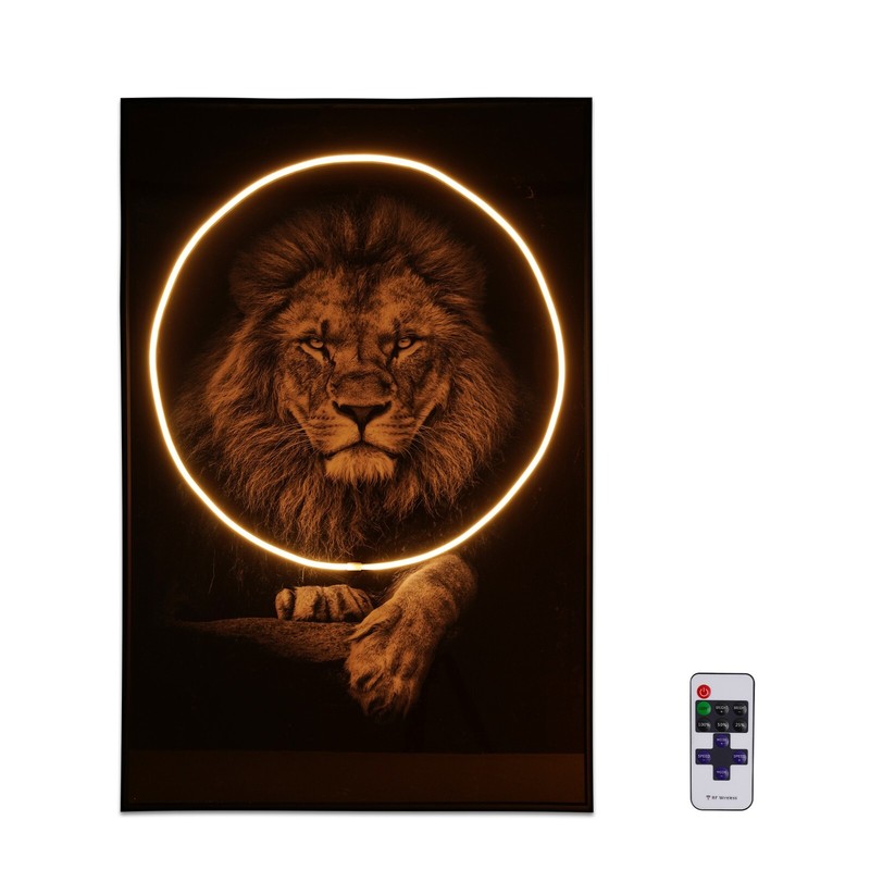 24×35″ LED Lion Light Up Acrylic Wall Art Animal Print Art w/ Remote for Mancave