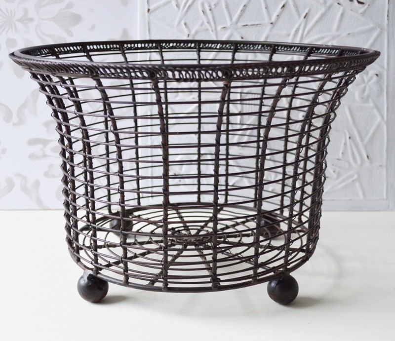 Metal Wire Circular Basket Planter Holder Wire Container Dark Brown Ball Feet gallery