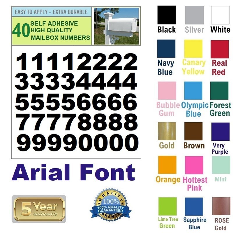 LOT Of 40, 2″ High SELF ADHESIVE VINYL MAILBOX NUMBERS, DOOR,WINDOW,CAR – ARIAL