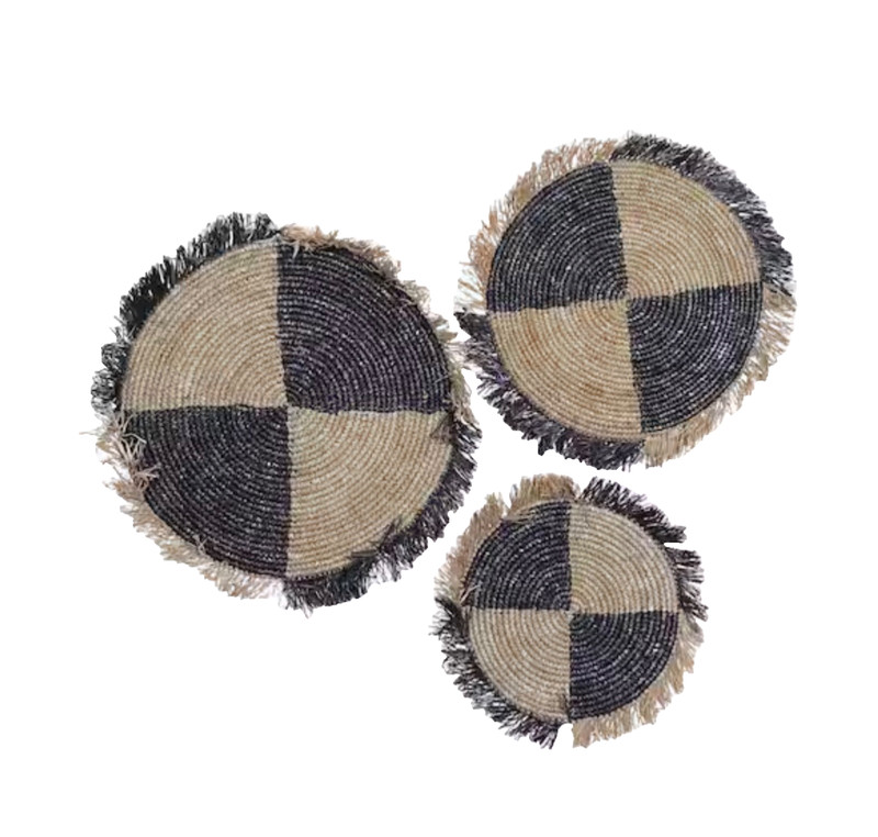 Set of 3 Checkered Seagrass Boho Style Wall Decor 29″, 21″, 25″