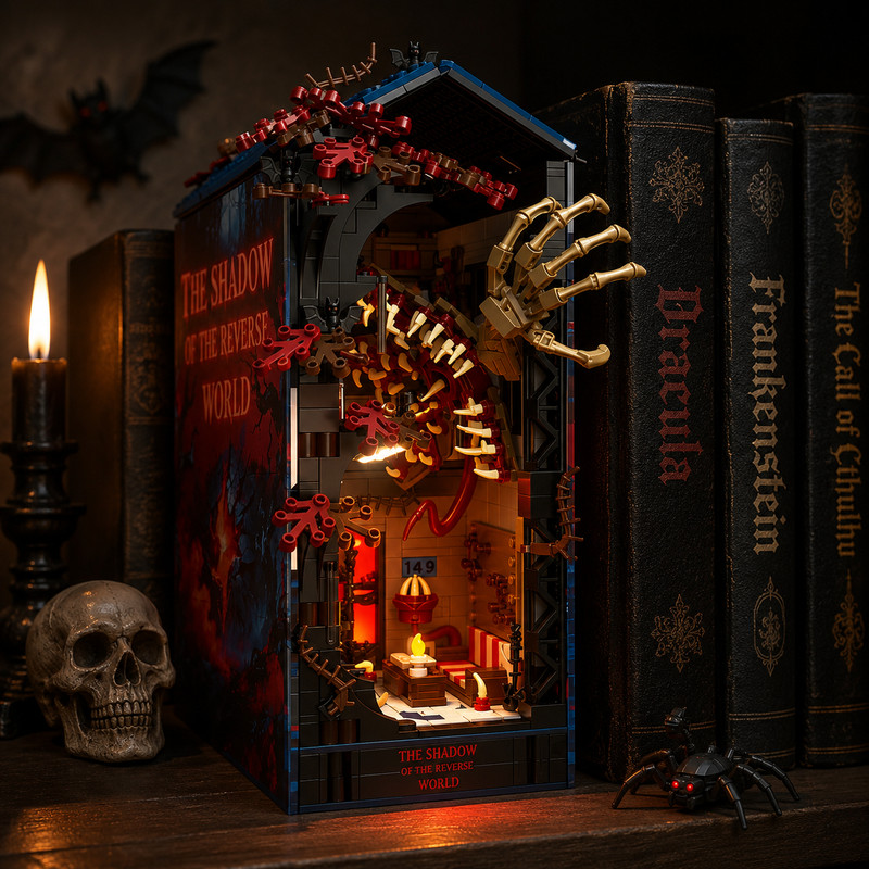 Horror Book Nook Building Blocks LED Bookshelf Insert DIY Puzzle Decor Gift