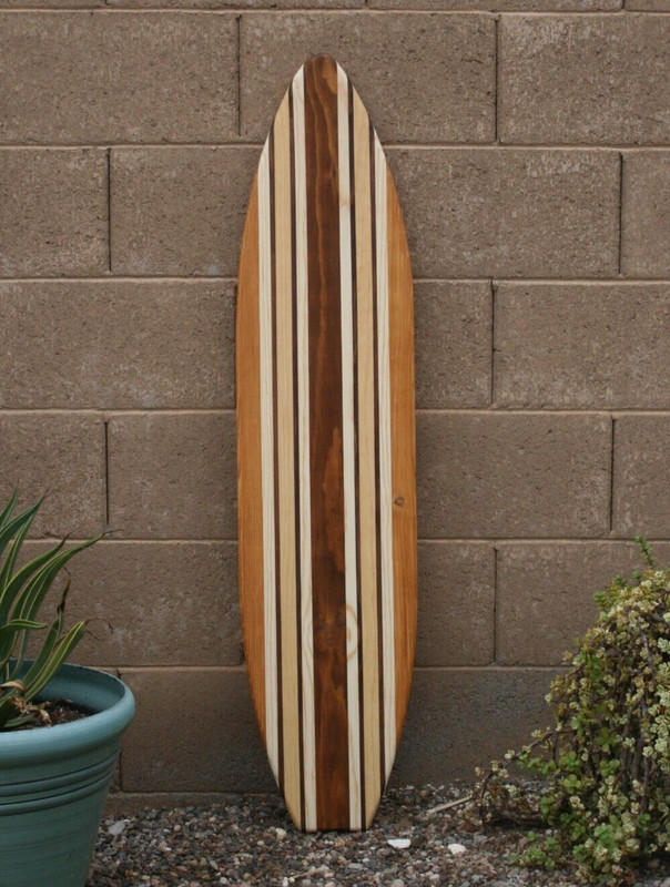 Wood Surfboard wall art 4 foot stained vintage look, beach house decor