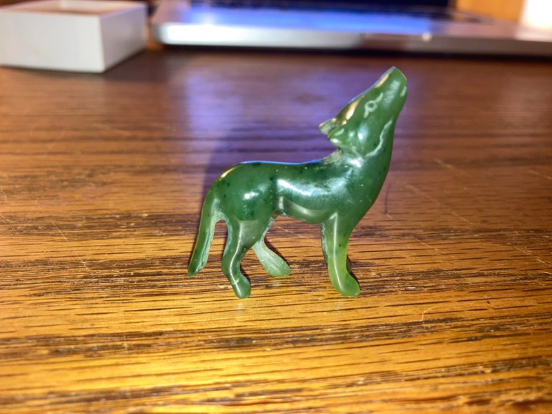 Genuine Canadian Nephrite Jade Howling Coyote Figurine 1.5″ Gem Stone Green