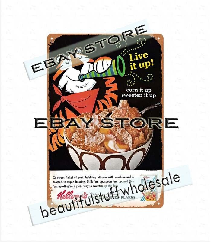 retro garage 1950s kellogg's tiger sugar frosted flakes cereal metal tin sign gallery