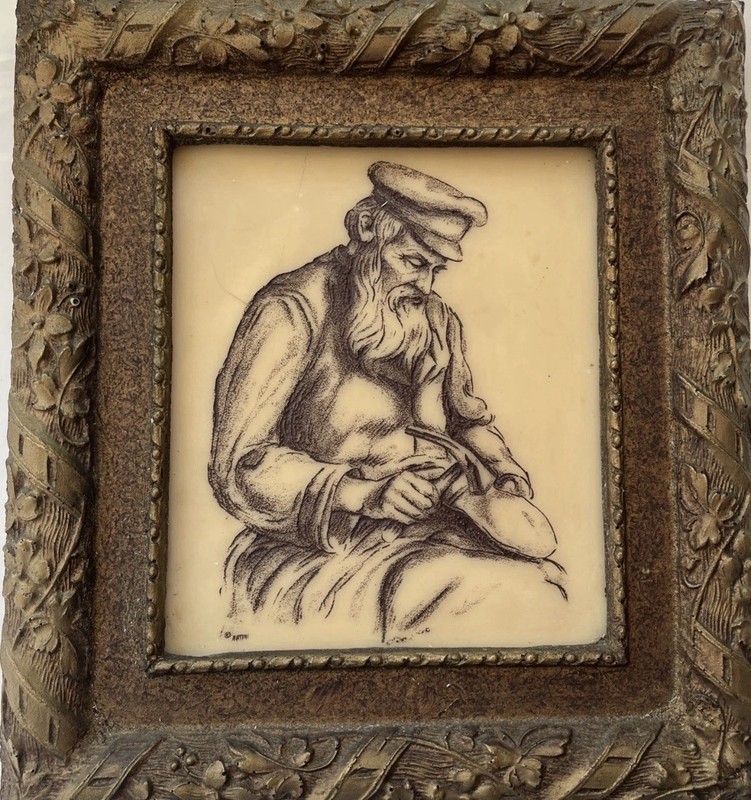 Artini Framed Engraving Of Jewish Shoemaker At Work Attributed To Herman Struck