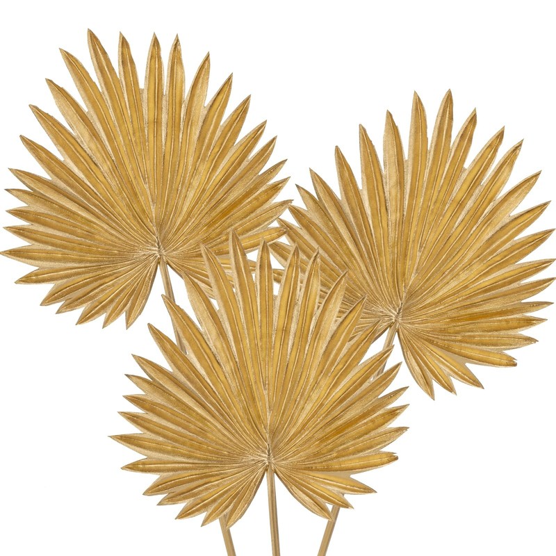 3 PCS Large PU Foam Gold Artificial Palm Leaves Faux Tropical Fronds Wedding